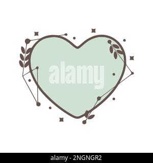 Coeur nature cadres géométriques avec des feuilles faites de lignes et de points dans le style dessiné à la main. Illustration de Vecteur