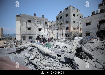 Gaza, Palestine. Une maison appartenant à la famille Shamalakh, à l'ouest de la ville de Gaza, a été bombardée par les forces israéliennes Banque D'Images