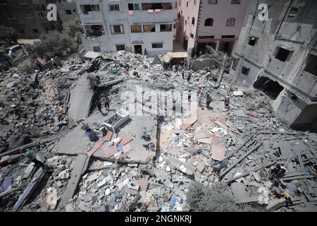 Gaza, Palestine. Une maison appartenant à la famille Shamalakh, à l'ouest de la ville de Gaza, a été bombardée par les forces israéliennes Banque D'Images