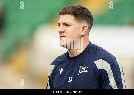 Northampton, Royaume-Uni. 18th févr. 2023. Sam James of sale Sharks en avance sur le Gallagher Premiership Match Northampton Saints vs sale Sharks at Franklin's Gardens, Northampton, Royaume-Uni, 18th février 2023 (photo de Nick Browning/News Images) à Northampton, Royaume-Uni, le 2/18/2023. (Photo de Nick Browning/News Images/Sipa USA) crédit: SIPA USA/Alay Live News Banque D'Images