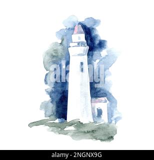 dessin à la main aquarelle phare illustration. Carte postale, affiche, bannière. Banque D'Images