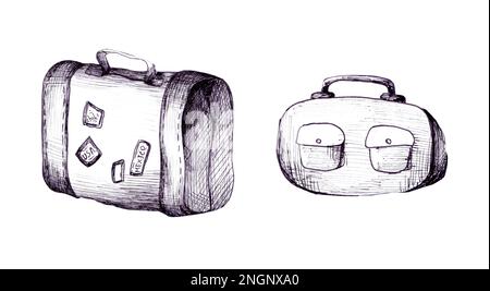 Valises et sacs de voyage. Illustration dans les graphiques. Voyage aérien. Banque D'Images