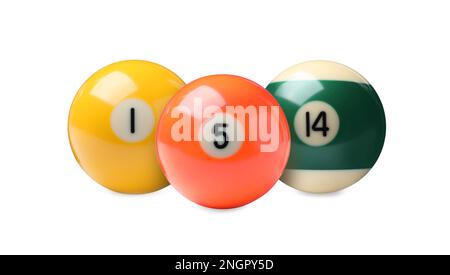 Jeu de boules de billard sur fond blanc Banque D'Images