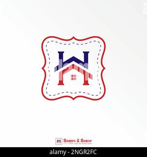 Simple et unique Roof House et lettre ou mot H police avec ornement autour graphique icône logo design abstrait concept vecteur stock home ou initial Illustration de Vecteur