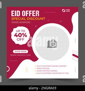 Modèle de bannière carrée de promotion EID avec collage de photos. Adapté à la promotion Web et à la publication de modèle de médias sociaux pour la publicité, l'événement Illustration de Vecteur