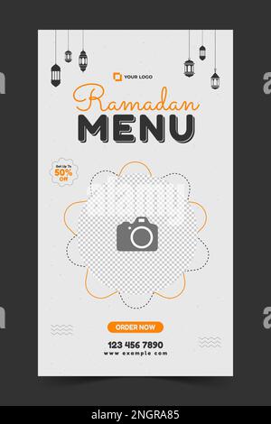 Menu spécial du Ramadan modèle d'histoire Instagram, histoire de Ramadan Instagram, bannière pour la promotion des produits alimentaires Illustration de Vecteur