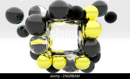 Billes en métal en verre doux en collision sur le rendu blanc 3D Banque D'Images