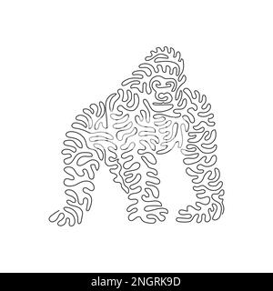 Courbe continue dessin d'une ligne de l'art abstrait de gorille effrayant Illustration vectorielle d'un trait unique modifiable de gorille de primate de génie Illustration de Vecteur