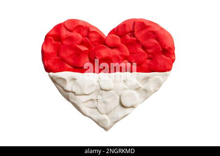 Drapeau de l'Indonésie. Drapeau Monaco isolé sur fond blanc avec masque. Coeur amour forme de blanc et rouge indonésien et monégasque drapeau plaste Banque D'Images