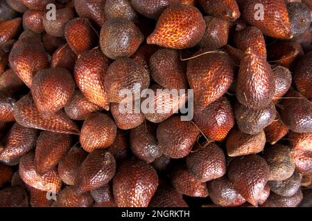 Pile de fruits noirs du Salak brun, vue d'en haut Banque D'Images