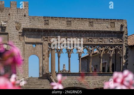 Loggia du Pape, Palais des Papes, Piazza San Lorenzo. Viterbo, Latium, Italie, Europe. Banque D'Images