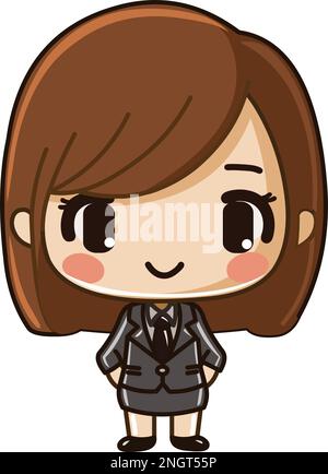 Femme d'affaires mignonne en costume et cravate chibi Illustration de Vecteur