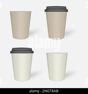Tasse à café en papier avec couvercle noir, maquette. Mug à emporter, maquette réaliste. Modèle vectoriel Illustration de Vecteur