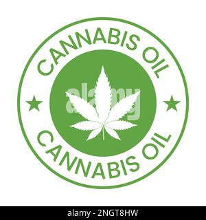 Symbole d'étiquette d'identification d'huile de cannabis, symbole d'icône, étiquette d'huile de cbd, huile de chanvre, feuille de marijuana, symbole de sceau Illustration de Vecteur