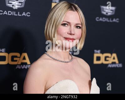 BEVERLY HILLS, LOS ANGELES, CALIFORNIE, États-Unis - FÉVRIER 18 : l'actrice américaine Michelle Williams arrive aux prix annuels 75th de la Guilde des directeurs d'Amérique (DGA) qui se tiennent à l'hôtel Beverly Hilton on 18 février 2023 à Beverly Hills, Los Angeles, Californie, États-Unis. (Photo de Xavier Collin/image Press Agency) Banque D'Images