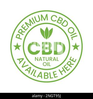 Symbole d'étiquette d'identification d'huile de cannabis, symbole d'icône, étiquette d'huile de cbd, huile de chanvre, feuille de marijuana, symbole de sceau Illustration de Vecteur