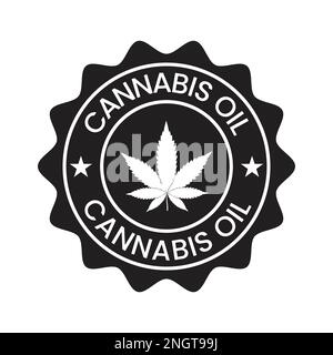 Symbole d'étiquette d'identification d'huile de cannabis, symbole d'icône, étiquette d'huile de cbd, huile de chanvre, feuille de marijuana, symbole de sceau Illustration de Vecteur