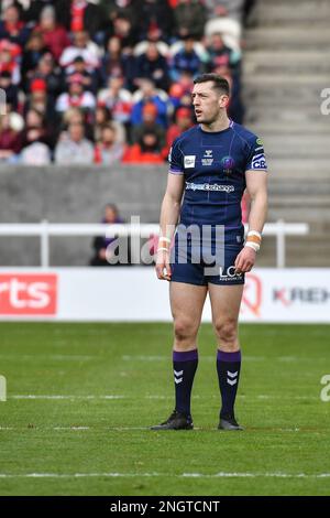 Kingston upon Hull, Angleterre -18th février 2023 - le gardien de Wigan Warriors. Rugby League Betfred Super League Round One Hull Kingston Rovers vs Wigan Warriors au stade Sewell Craven Park, Kingston upon Hull, Royaume-Uni Banque D'Images