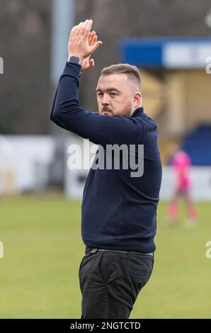 Chester, Cheshire, Angleterre 18th février 2023. Le directeur de Chester, Calum McIntyre, pendant le club de football de Chester V Boston United football Club , dans la Vanarama National League North (Credit image: ©Cody Froggatt/Alay Live News) Banque D'Images