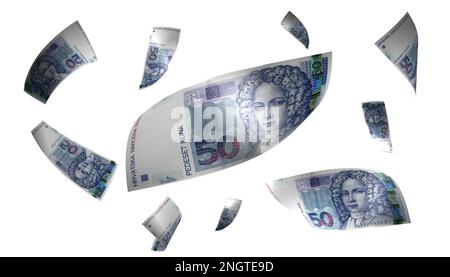 3D Illustration Croatie 50 Kuna Flying Money Banknote Banque D'Images