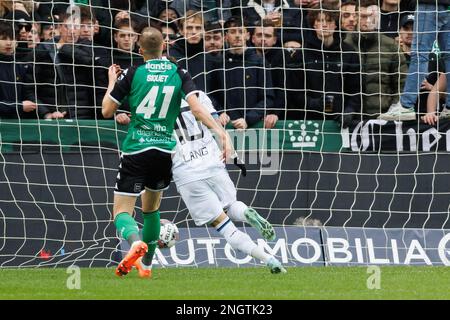 Noa Lang du Club marque un but lors d'un match de football entre le cercle Brugge et le Club Brugge, dimanche 19 février 2023 à Brugge, le 26 e jour de la première division du championnat belge de la « Jupiler Pro League » 2022-2023. BELGA PHOTO KURT DESPLENTER Banque D'Images