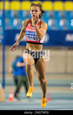 Belge Rani Rosius photographié en action lors des championnats d'athlétisme en salle de Belgique, dimanche 19 février 2023, à Gand. BELGA PHOTO JASPER JACOBS Banque D'Images