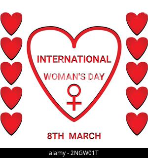 Éléments de conception typographique Happy Women's Day. Icône internationale de la journée des femmes avec amour en forme de coeur. Design minimaliste pour femmes internationales Illustration de Vecteur