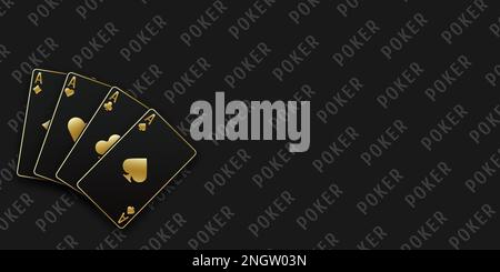 Fan de main de cartes à jouer composé de quatre noir et d'or Ace de pique, diamants, clubs, coeurs. Vecteur illustration poker et casino de tous les Illustration de Vecteur