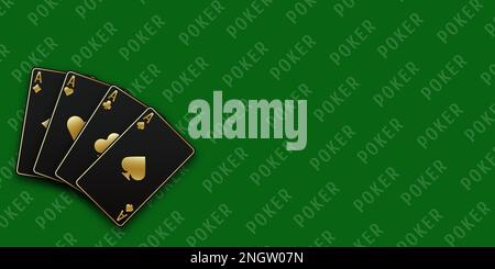 Fan de main de cartes à jouer composé de quatre noir et d'or Ace de pique, diamants, clubs, coeurs. Vecteur illustration poker et casino de tous les Illustration de Vecteur