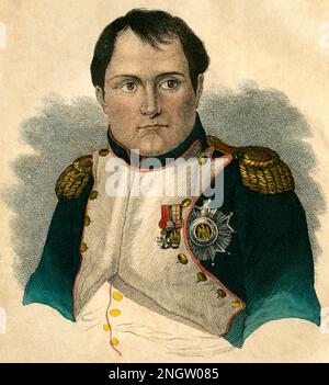 Europa, Frankreich, Napoleon Bonaparte, französischer General und Kaiser, Lithographie aus : ' Geschichte Napoleon von der Wiege bis zum Grabe ', Bearbeitet von C. T. Heyne , 1. Bande, lith. Anstalt von F.W. Goedsche und Steinmetz in Meissen, Verlag Goedsche & Comp. , Chemnitz, 1840 . / Europe, France, Napoléon Bonaparte , général et empereur français, lithographie de : ' Geschichte Napolen' von der Wiege bis zum Grabe ' ( histoire de Napoléon du berceau à la tombe ), par C. T. Heyne, volume 1, Lithographische Anstalt von F.W. Goedsche und Steinmetz, Meissen, publié par Goedsche Banque D'Images