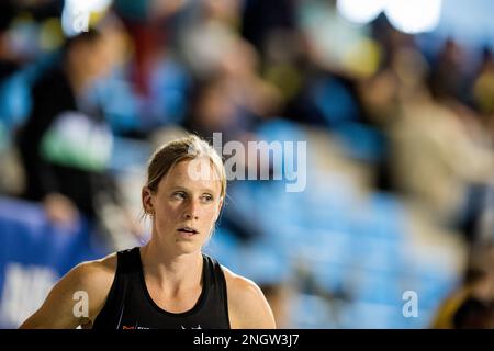L'athlète belge Imke Vervaet en action lors de la course féminine 200m, aux championnats d'athlétisme en salle de Belgique, dimanche 19 février 2023, à Gand. BELGA PHOTO JASPER JACOBS Banque D'Images