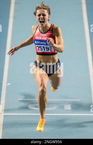 Rani Rosius Belge photographié en action pendant le sprint féminin 60m, aux championnats d'athlétisme en salle de Belgique, dimanche 19 février 2023, à Gand. BELGA PHOTO JASPER JACOBS Banque D'Images