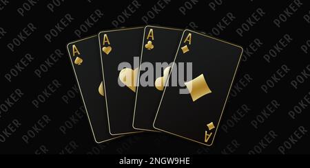 Fan de main de cartes à jouer composé de quatre noir et d'or Ace de pique, diamants, clubs, coeurs. Vecteur illustration poker et casino de tous les Illustration de Vecteur