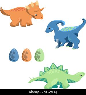 dinosaures dessinés à la main dans un style de dessin animé. Illustration Illustration de Vecteur