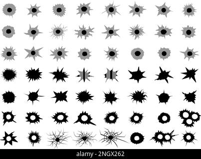 Trous de puces. Points fissurés de la zone de tir de coups de feu Collection récente de silhouettes vectorielles Illustration de Vecteur