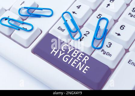 Affiche indiquant l'hygiène cybernétique. Les entreprises présentent les mesures que les utilisateurs d'ordinateurs prennent pour améliorer leur cyber-sécurité Banque D'Images