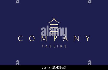 Logo Vector doré sur lequel une image abstraite de deux bols sous un toit asiatique personnifie un restaurant asiatique. Illustration de Vecteur