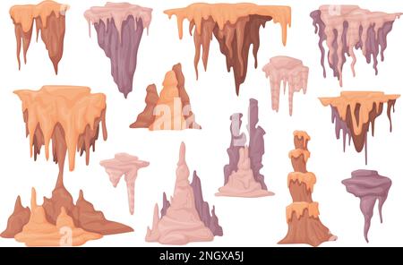 Stalagmites. Stalagmite et stalactite caverne sous-marine ou caverne de pierre, formations de calcaire spéléologie géologique structure minérale de pic illustration vectorielle de stalagmite rocheuse stalactite Illustration de Vecteur