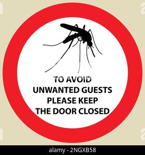 Autocollant avec signe d'avertissement insecte icône moustique. Vecteur de silhouette de moustiquaire Illustration de Vecteur