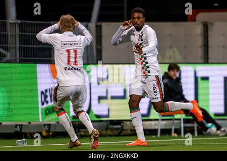 ROTTERDAM, PAYS-BAS - FÉVRIER 19 : Anthony Musaba du NEC Nijmegen célèbre son troisième but lors du match néerlandais entre Rotterdam Excelsior et NEC Nijmegen à Van Donge & de Roo Stadion on 19 février 2023 à Rotterdam, pays-Bas (photo de Broer van den Boom/Orange Pictures) Banque D'Images