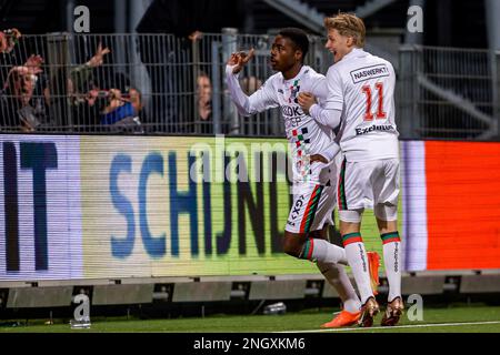 ROTTERDAM, PAYS-BAS - FÉVRIER 19 : Anthony Musaba du NEC Nijmegen célèbre son troisième but lors du match néerlandais entre Rotterdam Excelsior et NEC Nijmegen à Van Donge & de Roo Stadion on 19 février 2023 à Rotterdam, pays-Bas (photo de Broer van den Boom/Orange Pictures) Banque D'Images
