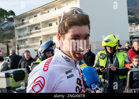 Aurélien Paret Peintre (AG2R-Citroën Team) vainqueur de la troisième étape du Tour du Var et des Alpes-maritimes à Vence. La troisième et dernière étape du Tour du Var et des Alpes-maritimes (Tour 06-83) se déroule entre Villefranche-sur-mer et Vence. Le gagnant de la scène est le pilote français Aurélien Paret-Peintre de l'équipe AG2R-Citroën devant Mattias Skjelmose Jensen (équipe Trek Segafredo) et Kevin Vauquelin (équipe Arkea Samsic) qui ont terminé troisième. Le pilote français Kevin Vauquelin (équipe Arkea Samsic) remporte le classement général du Tour du Var et des Alpes-Maritimes 2023 (photo de Lau Banque D'Images