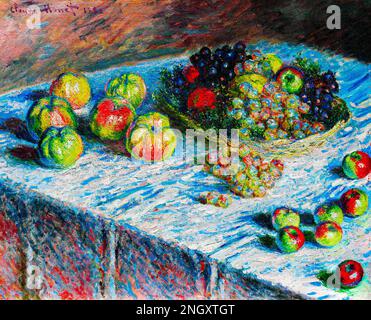 Pommes et raisins (1880) par Claude Monet. Original de l'Art Institute de Chicago. Banque D'Images