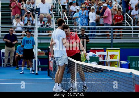 Delray Beach, Floride, États-Unis. 19th février 2023. Taylor Fritz (USA) contre Miomir Kecmanovic (SRB) sur les champions de la finale ATP 250 de Singles à l'Open de plage de Delray 2023. 6:0, 5:7, 6:2. Gagné : Taylor Fritz. Credit: Yaroslav Sabitov/YES Market Media/Alay Live News Banque D'Images