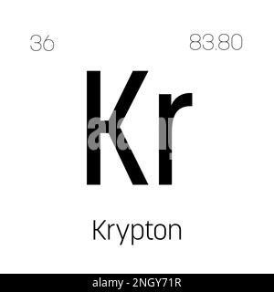Krypton, Kr, élément de table périodique avec nom, symbole, numéro atomique et poids. Gaz inerte à diverses utilisations industrielles, comme dans l'éclairage, les lasers et comme gaz de remplissage dans certains types d'isolation. Illustration de Vecteur