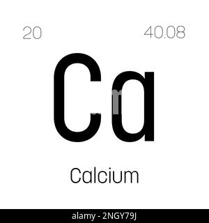 Calcium, CA, élément de table périodique avec nom, symbole, numéro atomique et poids. Métal alcalin de terre avec diverses utilisations industrielles, comme dans la construction, les produits pharmaceutiques, et comme supplément nutritif dans les aliments. Illustration de Vecteur