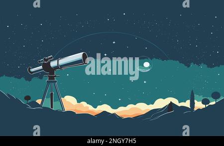 télescope pour observer le ciel étoilé Illustration de Vecteur