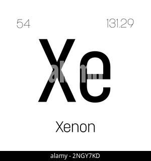 Xenon, XE, élément de table périodique avec nom, symbole, numéro atomique et poids. Gaz inerte à diverses utilisations scientifiques, comme dans certains types d'éclairage et comme composant dans certains types d'imagerie médicale. Illustration de Vecteur