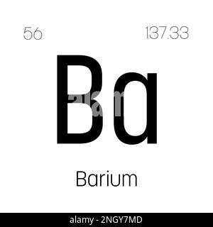 Baryum, Ba, élément de table périodique avec nom, symbole, numéro atomique et poids. Métal alcalin de terre à usage industriel limité, mais couramment utilisé en imagerie médicale et en tant que composant de fluides de forage. Illustration de Vecteur