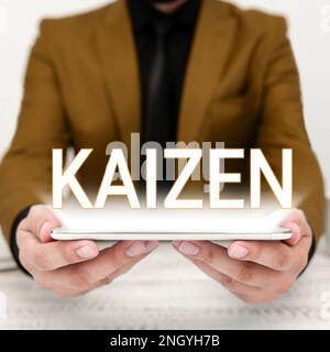 Affiche indiquant Kaizen. Aperçu de l'entreprise une philosophie d'entreprise japonaise d'amélioration des pratiques de travail Banque D'Images